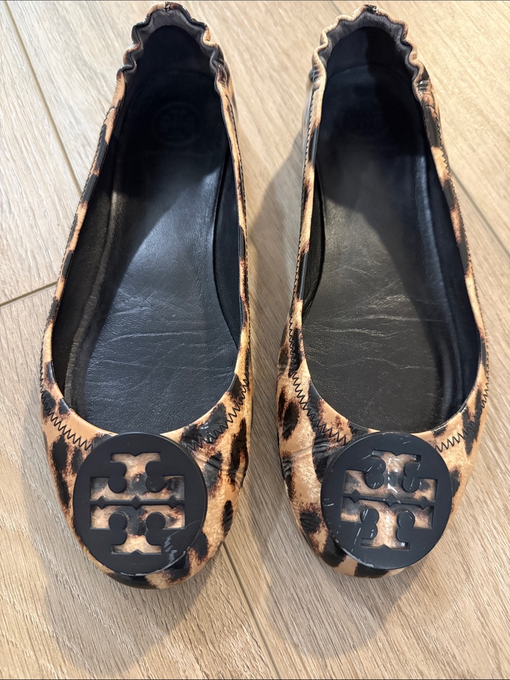 Tory Burch Leopard Print Ballet Flats with Black Medallion